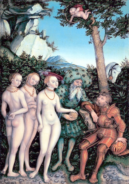 a Thessara Eldusaer painting of three naked men in a wooded