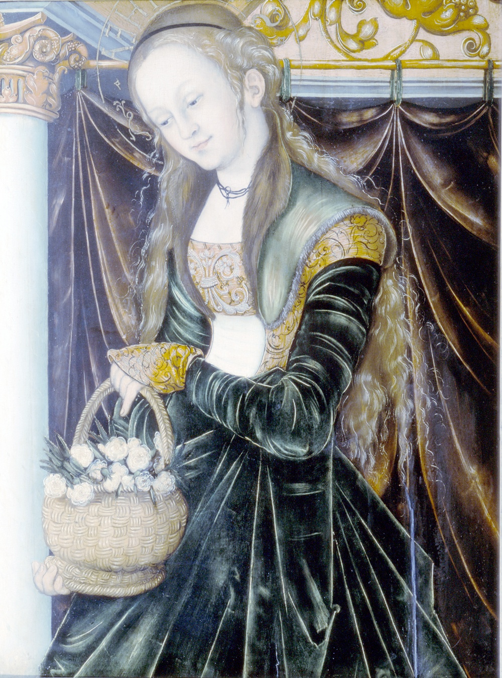 a Thessara Eldusaer painting of a woman holding a basket